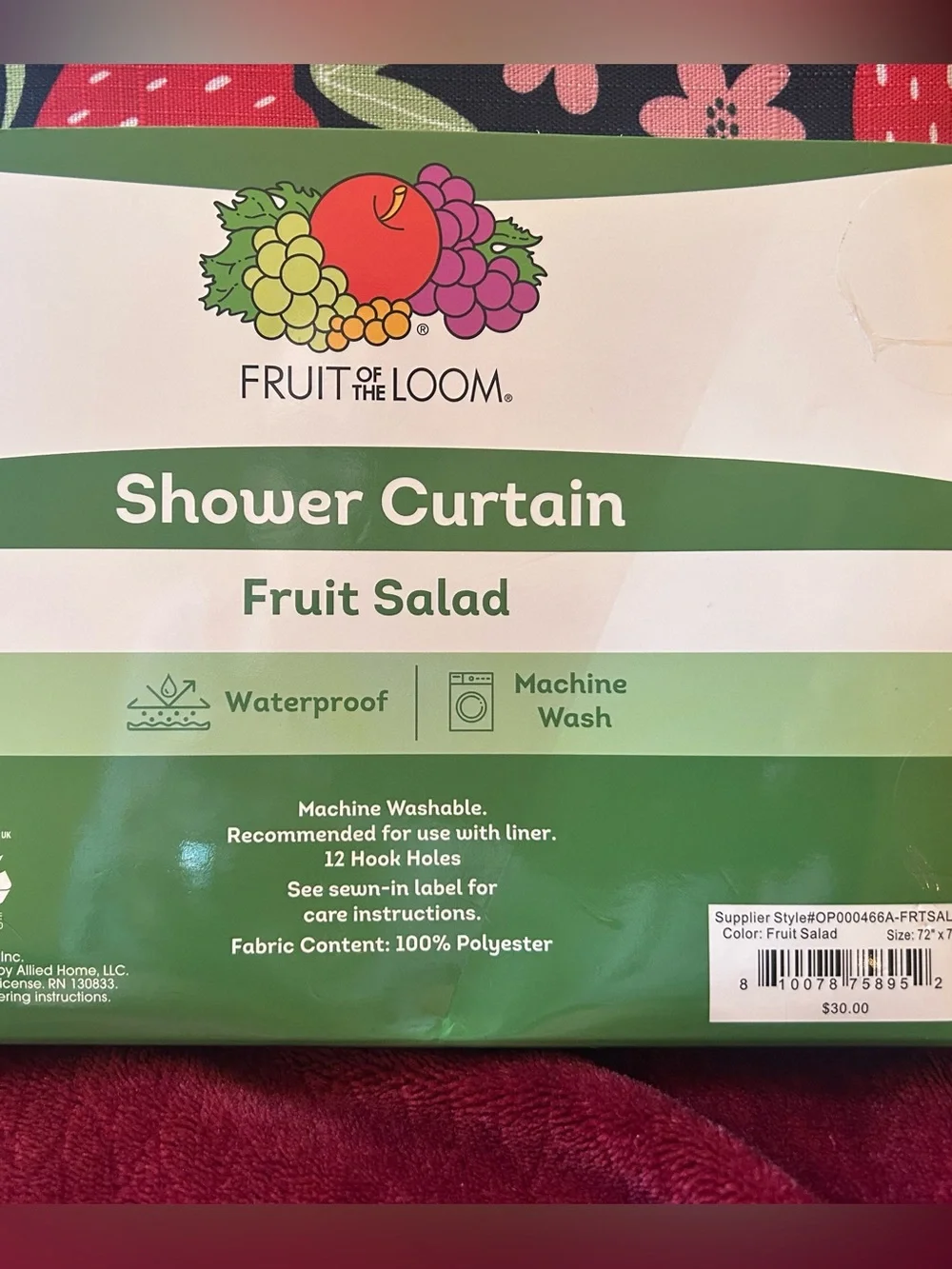 Navy Shower Curtain by Fruit Of The Loom “Fruit Salad” Multi Bright Colors